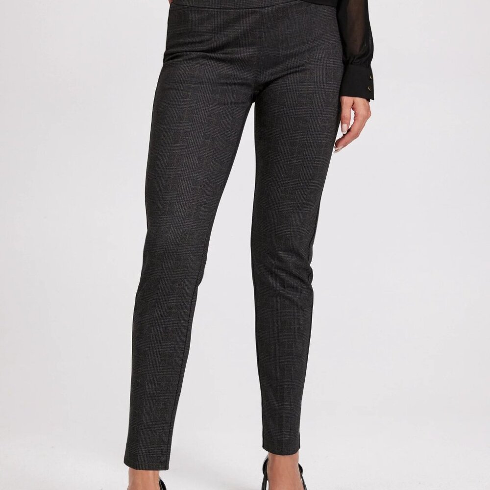 Gray Plaid Pull-On Business Casual Pants